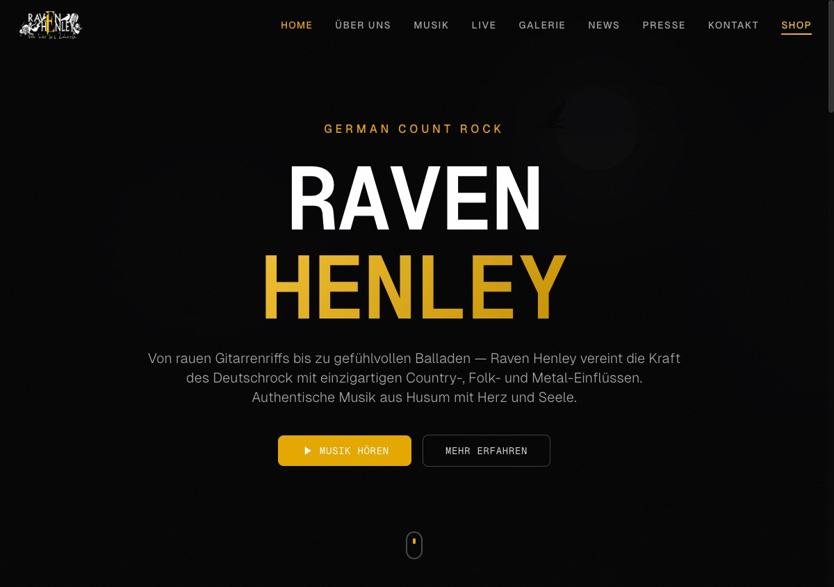 Startseite der offiziellen Website von Raven Henley