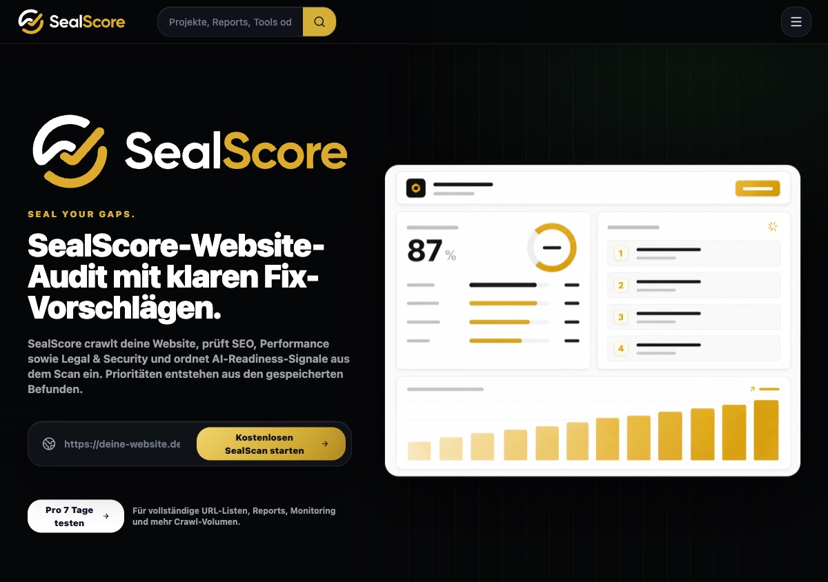 Startseite der Website-Audit-Plattform SealScore
